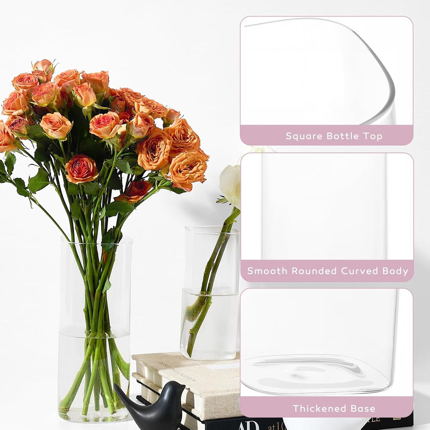 3 PCS Modern Square Glass Cylinder Vases Set (6/8/10 Inch) – Elegant Bud Vases, Floating Candle Holders & Wedding Centerpiece Displays for Home Decor, Holidays, Housewarming Gifts