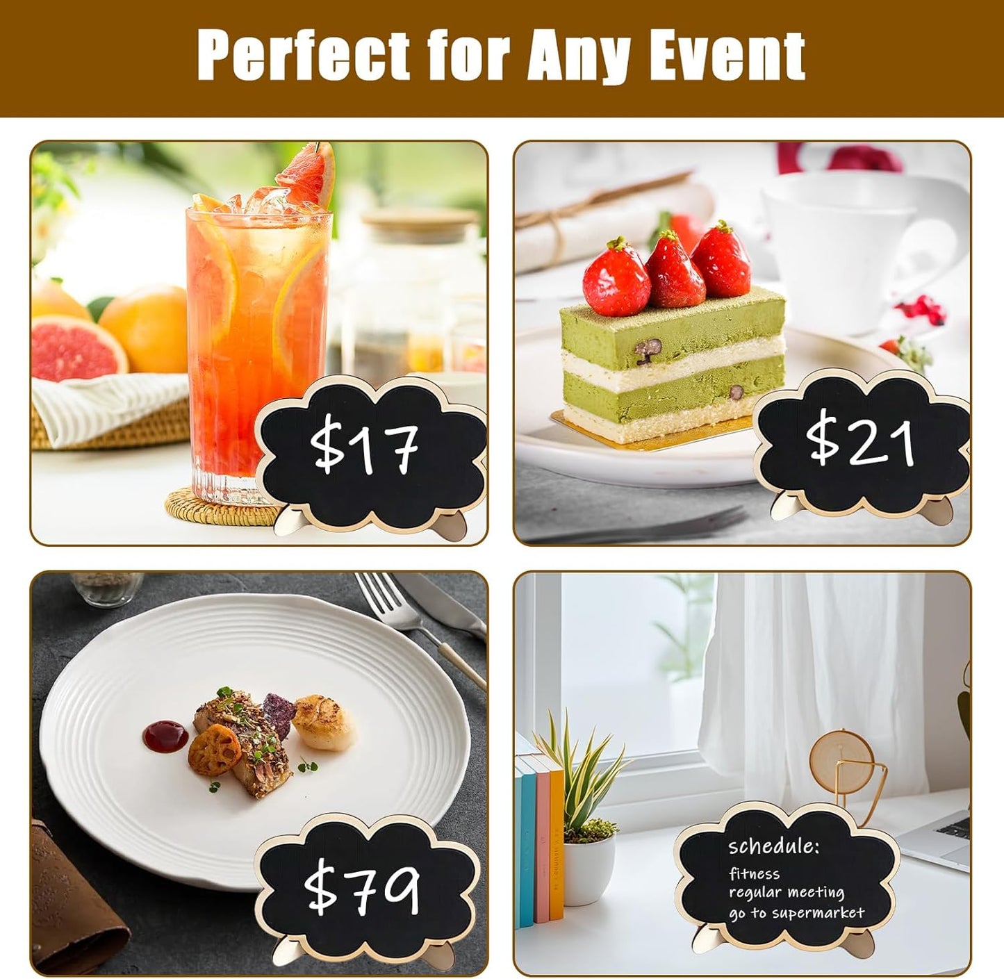 10PCS Mini Chalkboard Signs, Framed Small Chalk Board Food Labels with Easel Stand, Reusable Writable Blackboard with 2 Chalks, Wood Place Cards for Weddings, Birthday Parties, Buffet (Cloud)