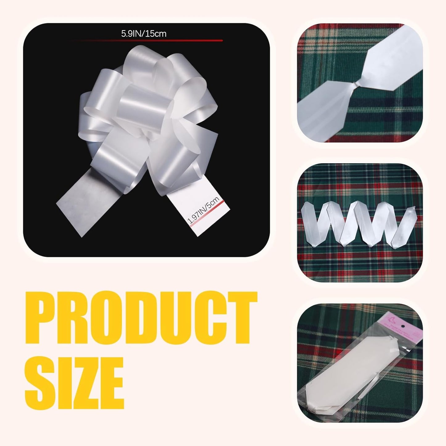 6 PCS 6 Inch White Pull Bows - Perfect for Gift Wrapping, Wedding Decor, Car Bows, Birthday Parties, Christmas and Valentine's Day