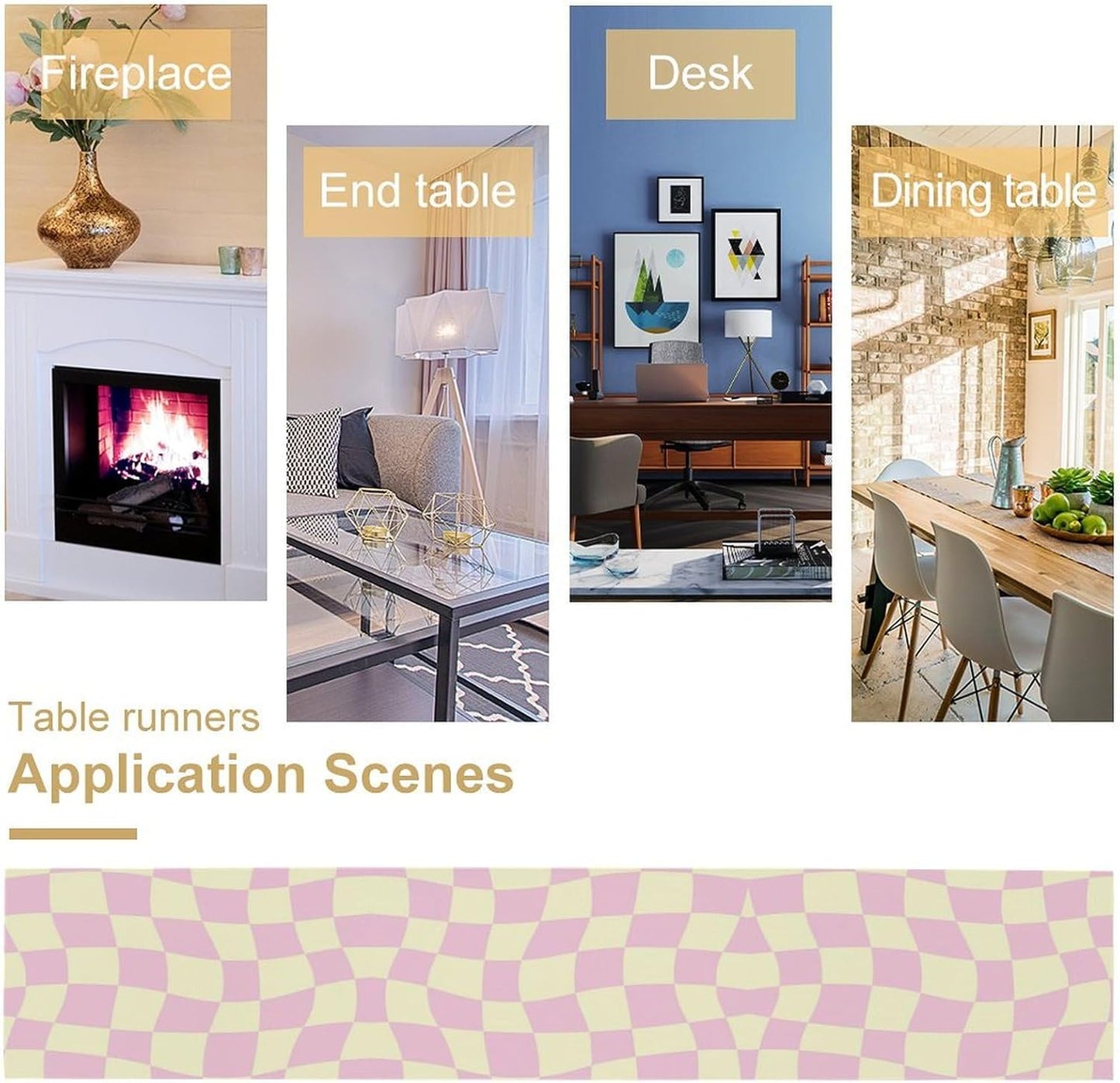 Hippie Table Runner Retro Geometric Square Purple Grid 60s70s Style Kitchen Restaurant Decoration for Indoor and Outdoor Wedding Party Table Runner 13x120 Inch