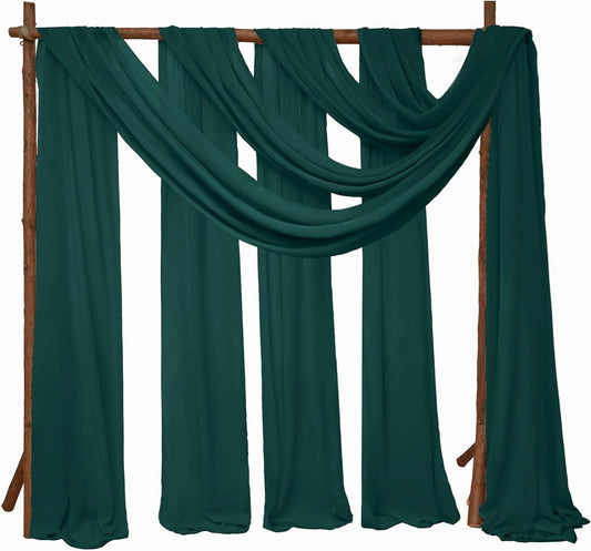 4 Panels Wedding Arch Draping Fabric 28" x 20 Ft Chiffon Wedding Arch Drapes Chiffon Fabric Drape Sheer Backdrop Curtain for Nuptials Party Ceremony Birthday Reception Backdrop Decor(Emerald Green)