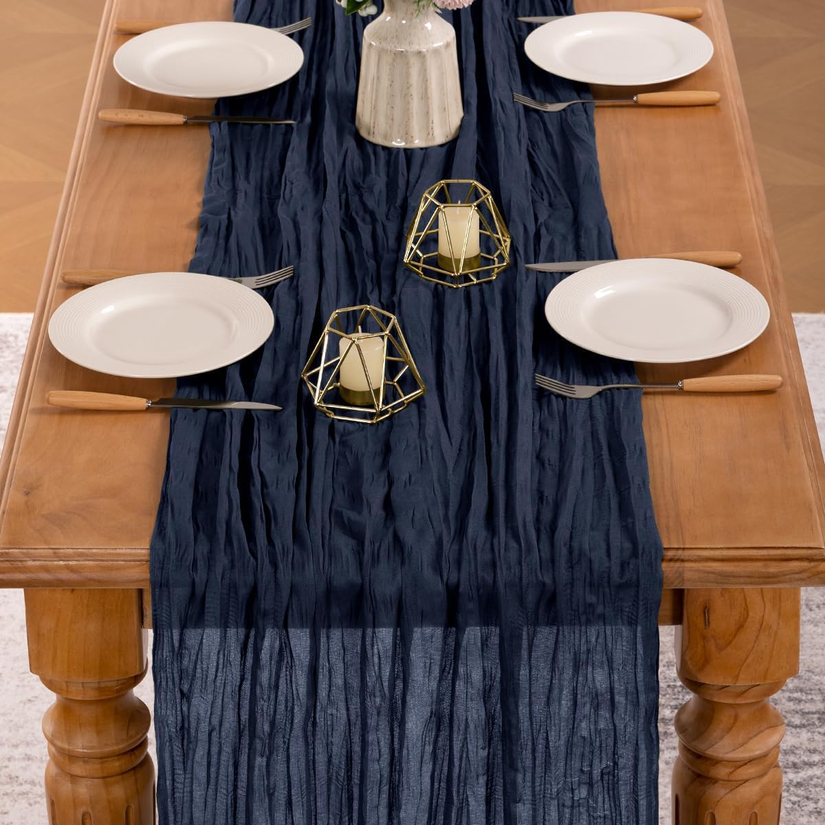 MLMW 4 Pack Navy Blue Table Runner Cheesecloth Boho Gauze Rustic Cheese Cloth Table Runner 160 inch Sheer 13.3ft for Graduation Wedding Party Baby Bridal Shower Birthday