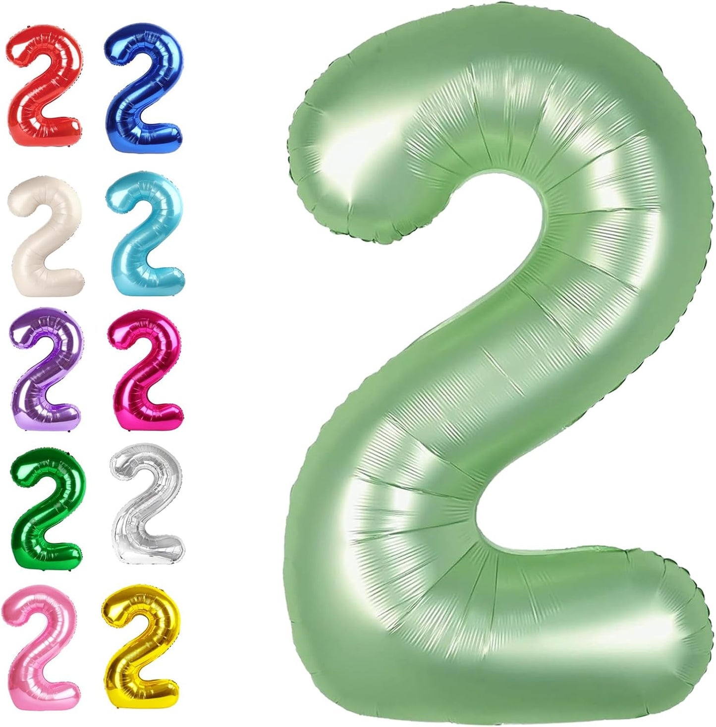 Big 40 Inch Sage Green 2 Number Balloon Birthday Decoration, 2026 Oliver Green Number 2 Helium Balloons 12 20 22 23 24 26 28 32 42 Celebration, Boy Girl Baby Anniversary Party Graduations Supplies