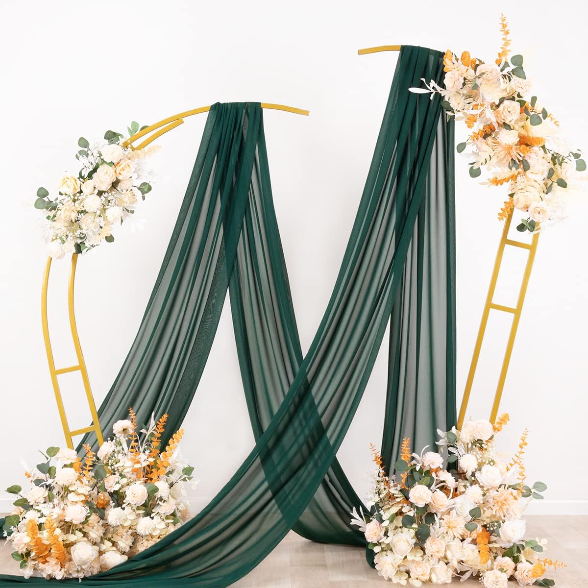 Socomi Wedding Arch Draping Fabric 2 Panels 29" x 19Ft Emerald Green Sheer Chiffon Curtain Drapes 6 Yards for Wedding Ceremony Birthday Party Decoration