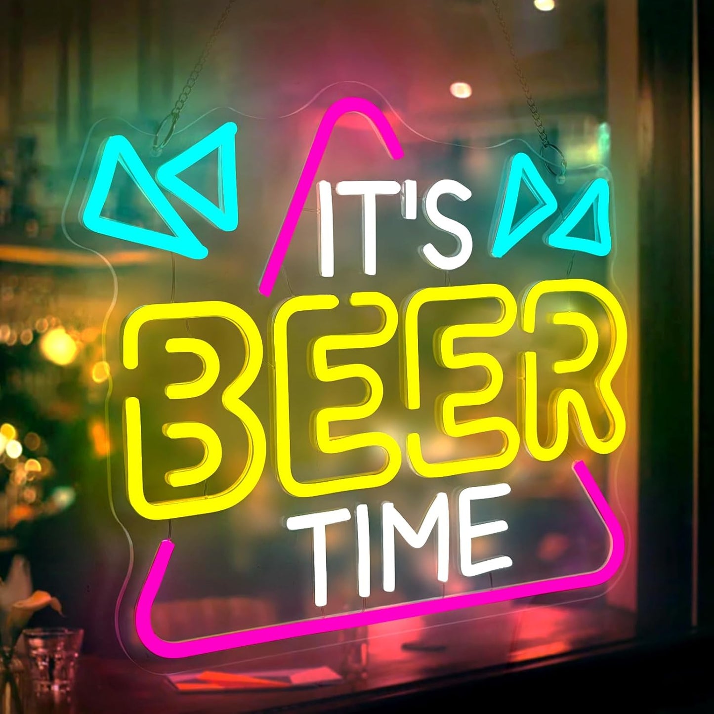 Beer Neon Sign for Wall Decor, Neon Lights Bar Sign for Home Bar Pub Home Party Man Cave Club, IT'S BEER TIME Neon Light Dimmable Decoration USB Powered with Switch
