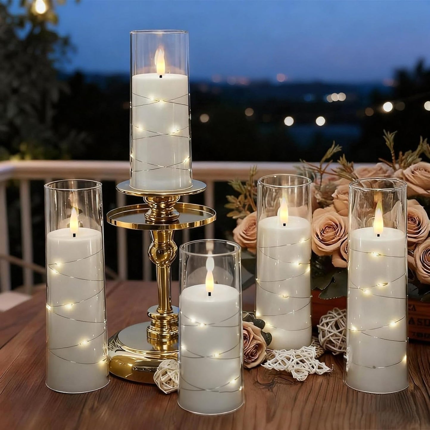 Raycare Flameless Candle with Remote Timer – 9 Flickering Acrylic Battery Operated LED Pillar Candles with Embedded Star String for Halloween, Home Decor, and as a Gift (White)