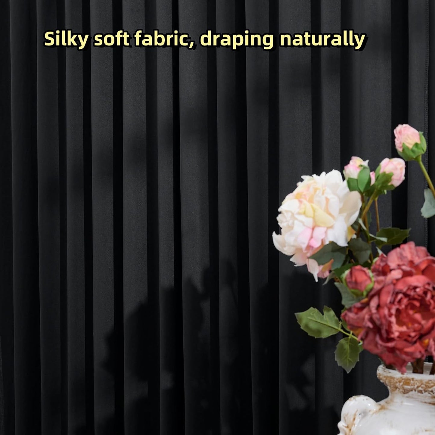10ftx12ft Wrinkle Free Black Backdrop Curtain, 2 Panels 12FT Height Black Wedding Backdrop Drapes, Silky Polyester Back Drop Cloth for Birthday Photography Background Party Backdrop Draping