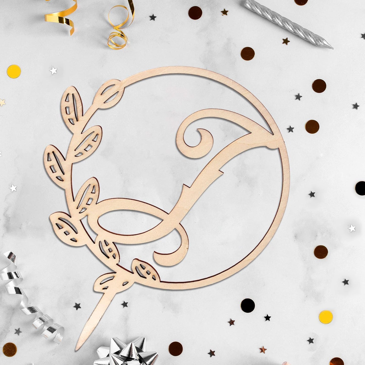 LINGTEER Personalized Inital Letter I Wooden Cake Topper Perfect for Birthday Rustic Wedding Anniversary Party Keepsake Decoration