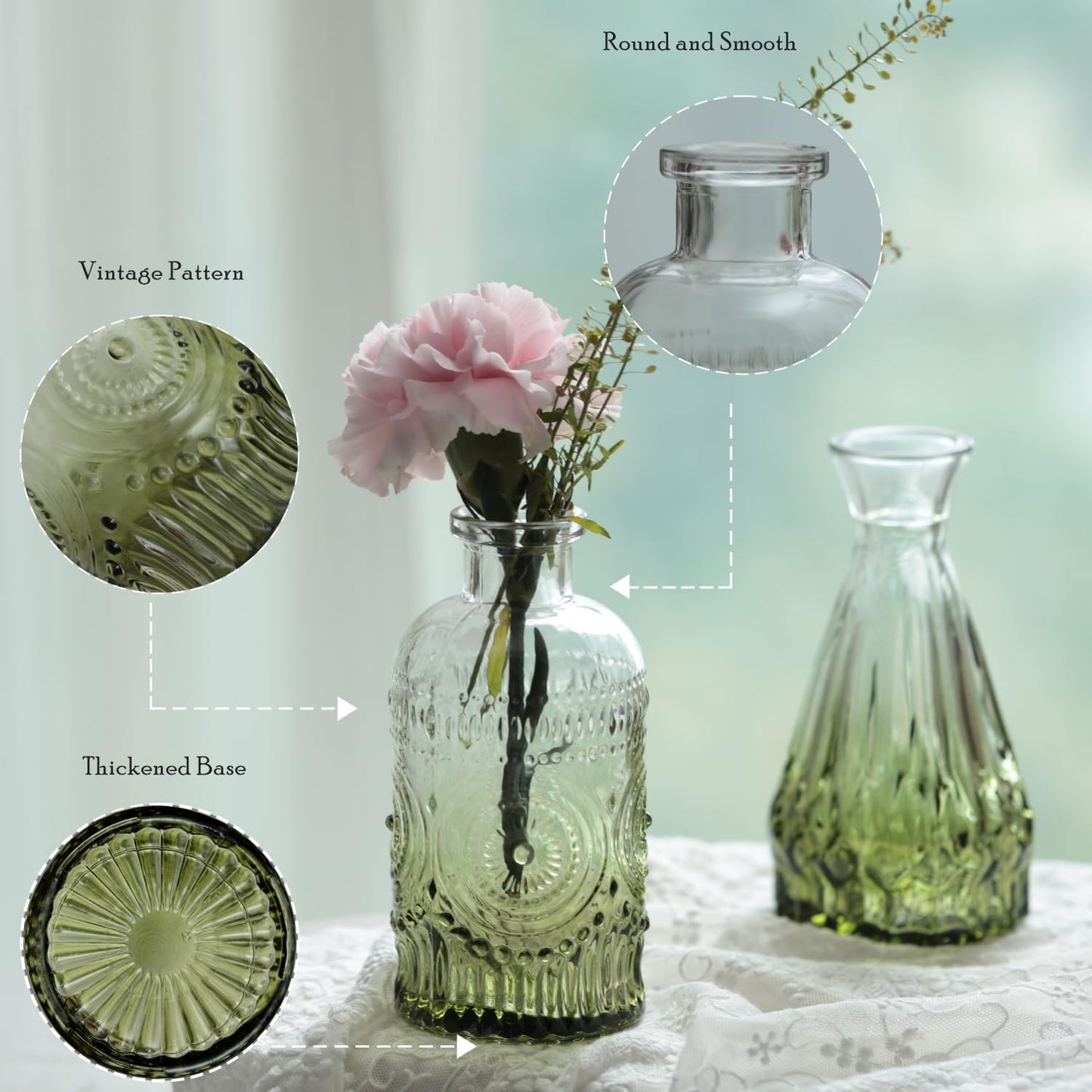 Bud Vases Set of 40 Pcs,Small Flower Vases for Centerpieces,Glass Bud Vase in Bulk,Vintage Bud Vase for Wedding Table Centerpieces Decoration, Home Table Party Decor, Christmas,Anniversary,Green