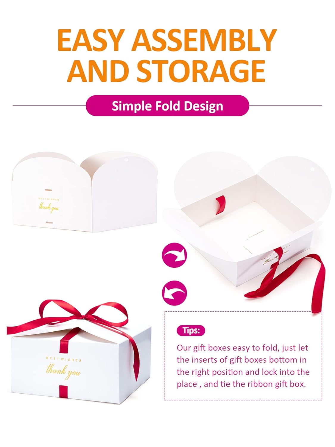 MESHA 8×8×4'' Gift Boxes with Ribbons,10PC White Gift Box with Lid, Thank you Box for Gifts,Candy Treat Boxes for Presents