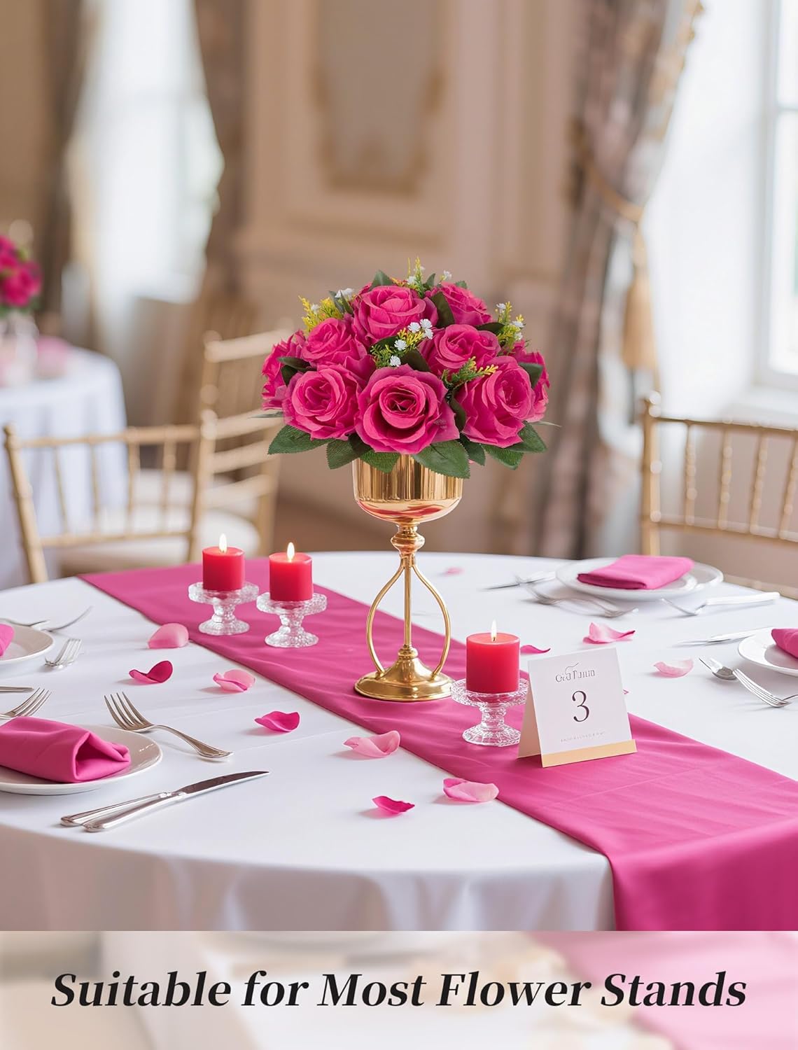 BLOSMON Hot Pink Flowers Artificial: 2 Pcs Fake Rose Balls Centerpiece for Wedding Table Decoration - Faux Silk Kissing Bouquet Floral Arrangement for Home Party Event Decor