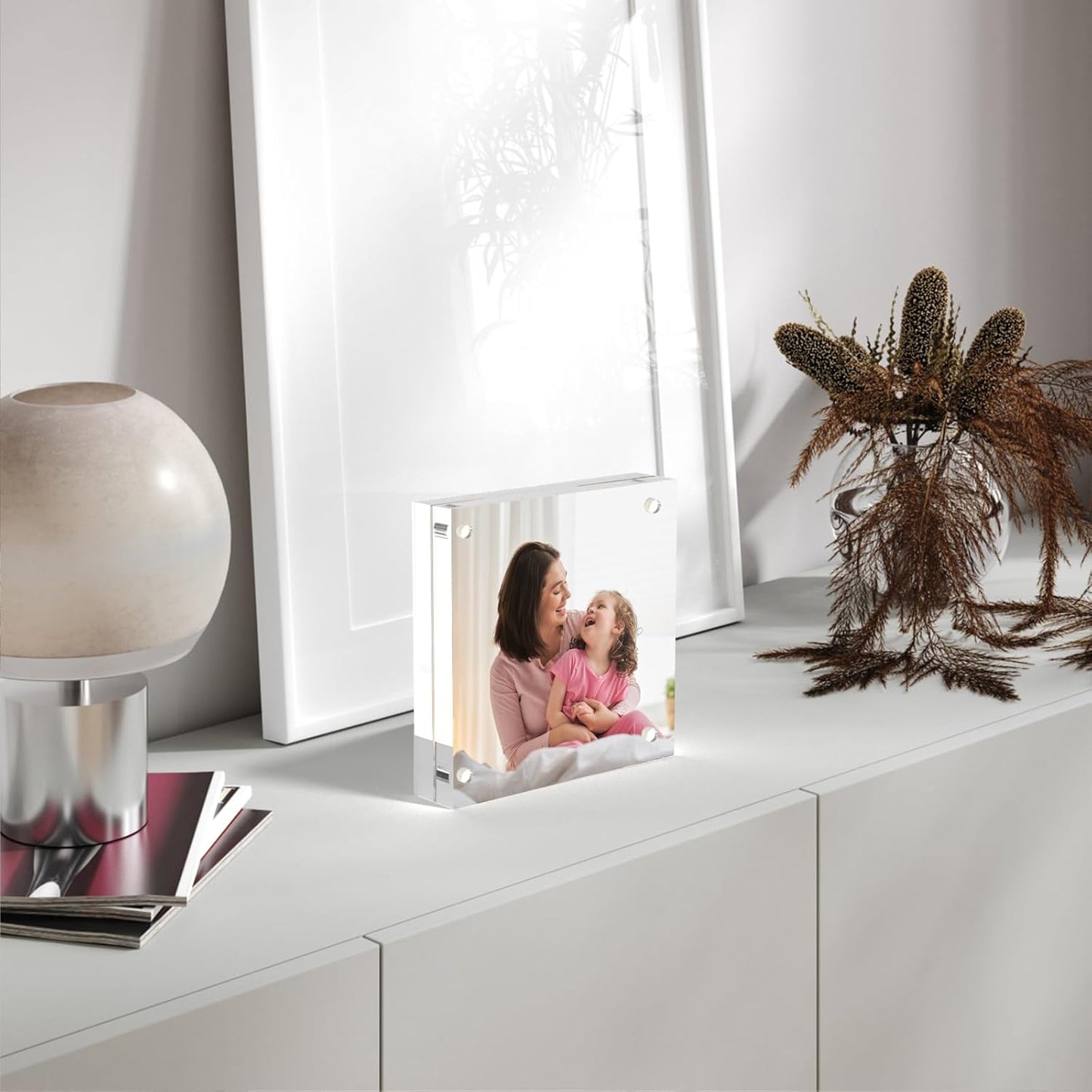 4x4 Acrylic Picture Frames, 20mm Thick Clear Frameless Magnetic Photo Frames, Double Sided Transparent Square Frame Gift for Desktop Display(3 Pack)