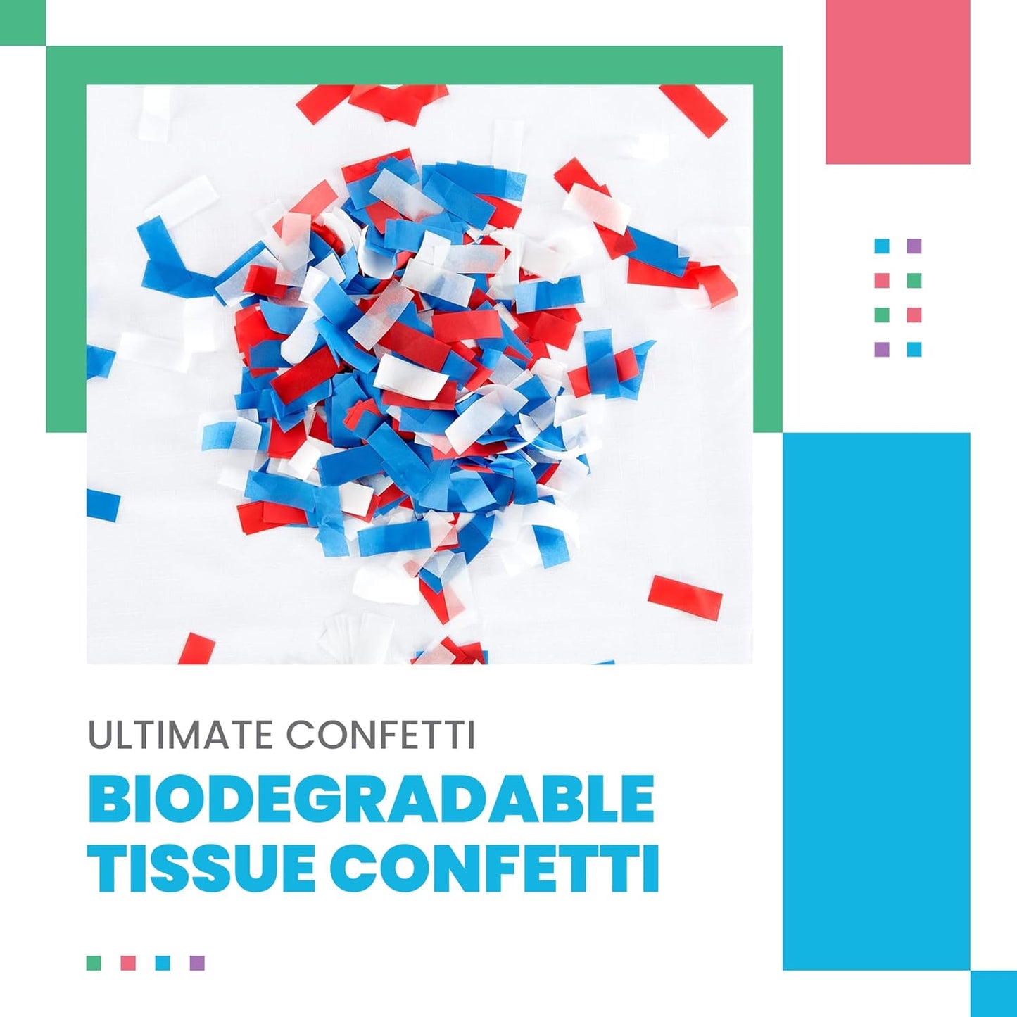 Red, White and Blue Biodegradable Confetti - Rectangular Flame-Resistant Tissue Paper Confetti for Cannon and Launcher use – Best for Gender Reveal, and Parties - 20 lb, 320 oz