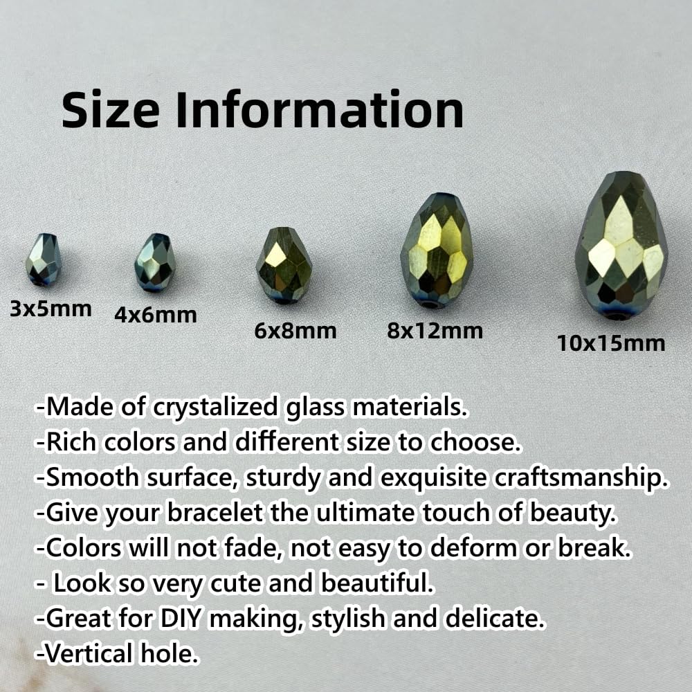 100pcs 8x12mm Teardrop Crystal Glass Beads for Jewelry Making, Faceted Vertical Hole Teardrop Glass Spacer Beads for Wind Chimes Bracelet Earring Necklace DIY Craft(Green Light)