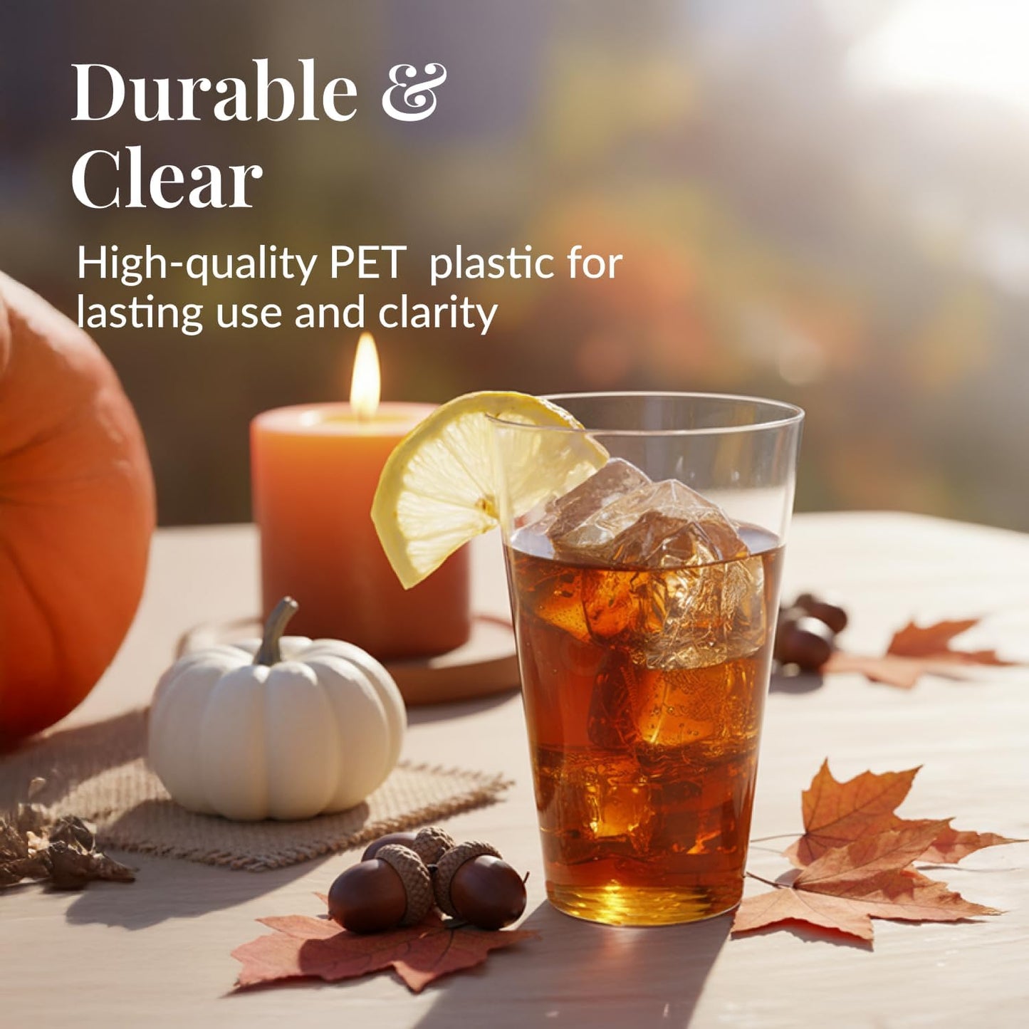 Prestee 100 Clear 14 Ounce Plastic Cups - Hard Plastic Disposable Tumblers for Wine, Cocktails, Water, and Beer - Sturdy Large Clear Cups for Parties, Weddings, Events - Reusable or Disposable