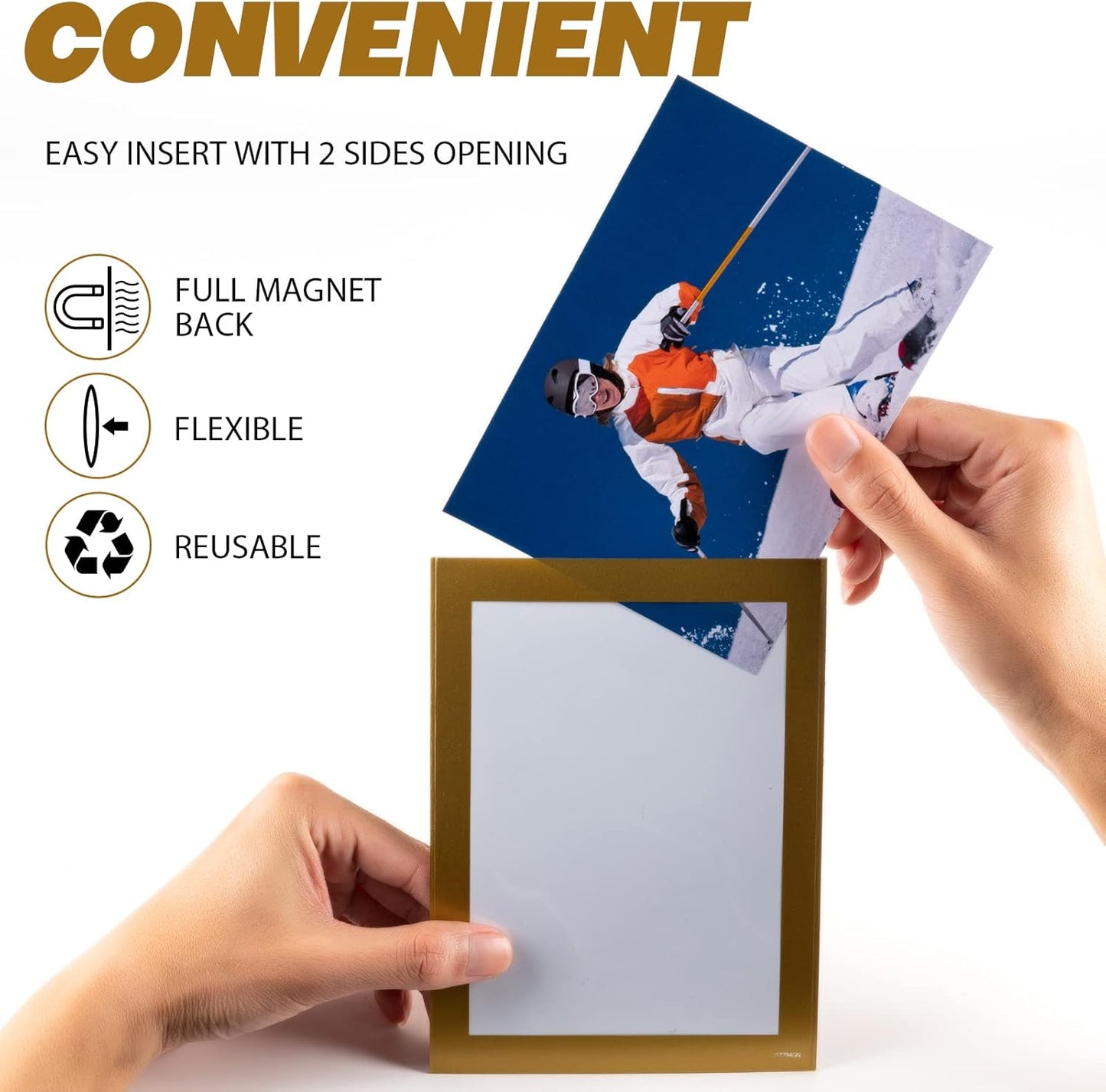 Magnetic Picture Frames(4"X6",10 Pack) with Golden Border,Magnet Photo Frame Pockets/Postcard Holder,Decorations for Home refrigerator/Office Whiteboard/school Locker/Classroom/Party