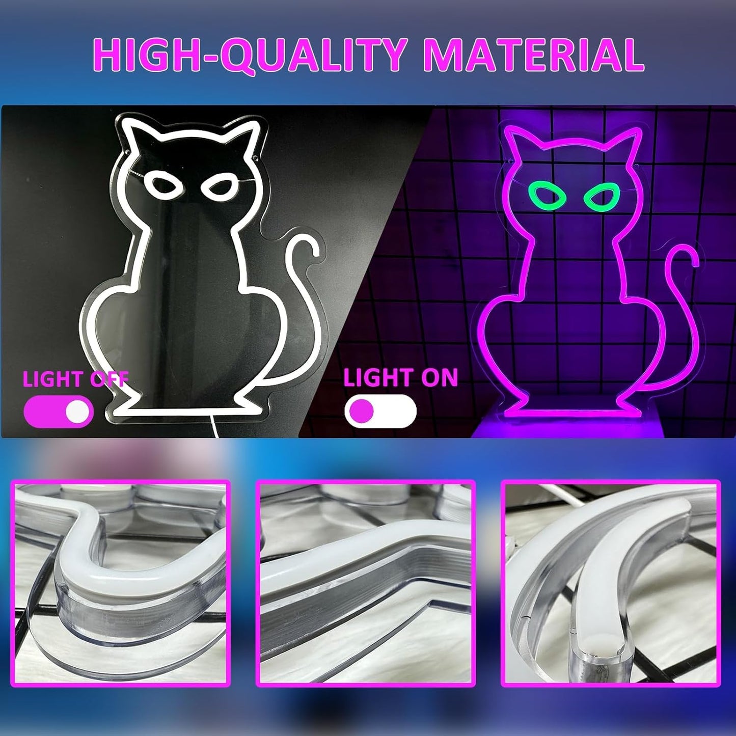 Cat Neon Signs for Wall Decor, Purple Cat LED Neon Sign USB Powered, Halloween Cat LED Light Table Decoration for Bar, Christmas, Wedding, Birthday Party