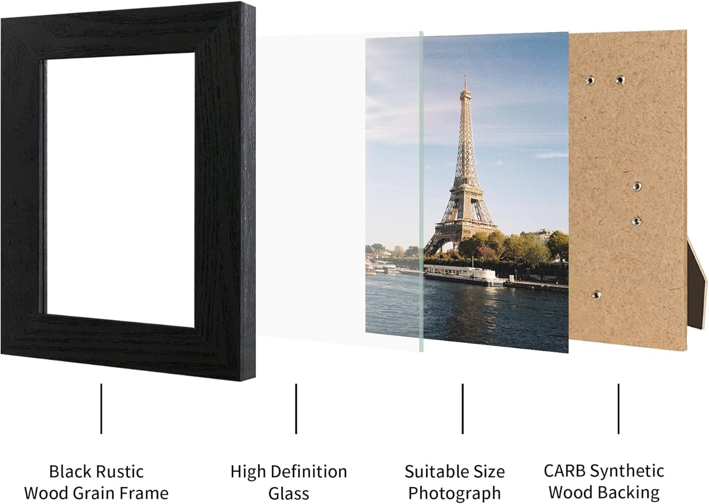 4x6 Picture Frame Set of 4, Black Wooden Frame with High Definition Glass, 4 x 6 Photo Frames for Tabletop Display and Wall Mounting