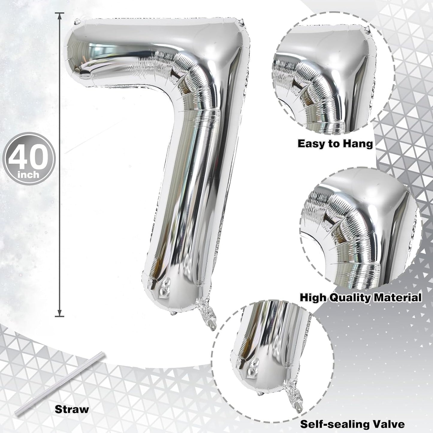 Large Silver Number 17 Balloon, Foil Number 1 and 7 Helium Balloon, 40 Inch Mylar Self Inflating Number 17 Balloon Set for Girls Boys 17th Birthday Party Decor Women Anniversary Decorations Supplies