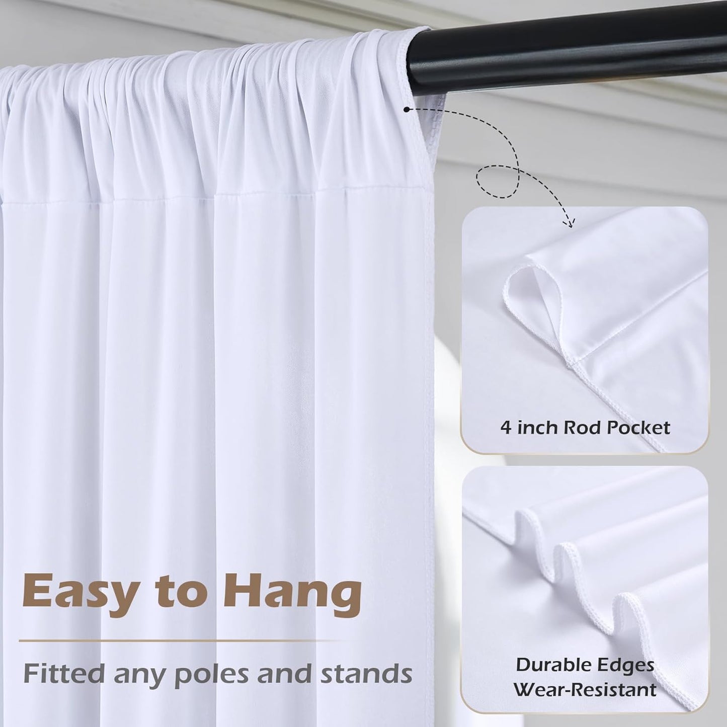 30ft x 15ft White Wrinkle Free Backdrop Curtains for Parties,Silky Polyester Fabric Wedding Ceiling Drapes, 6 Panels 15ft Photo Back Drop Drapes for Baby Shower Photography Stage Background Cloth