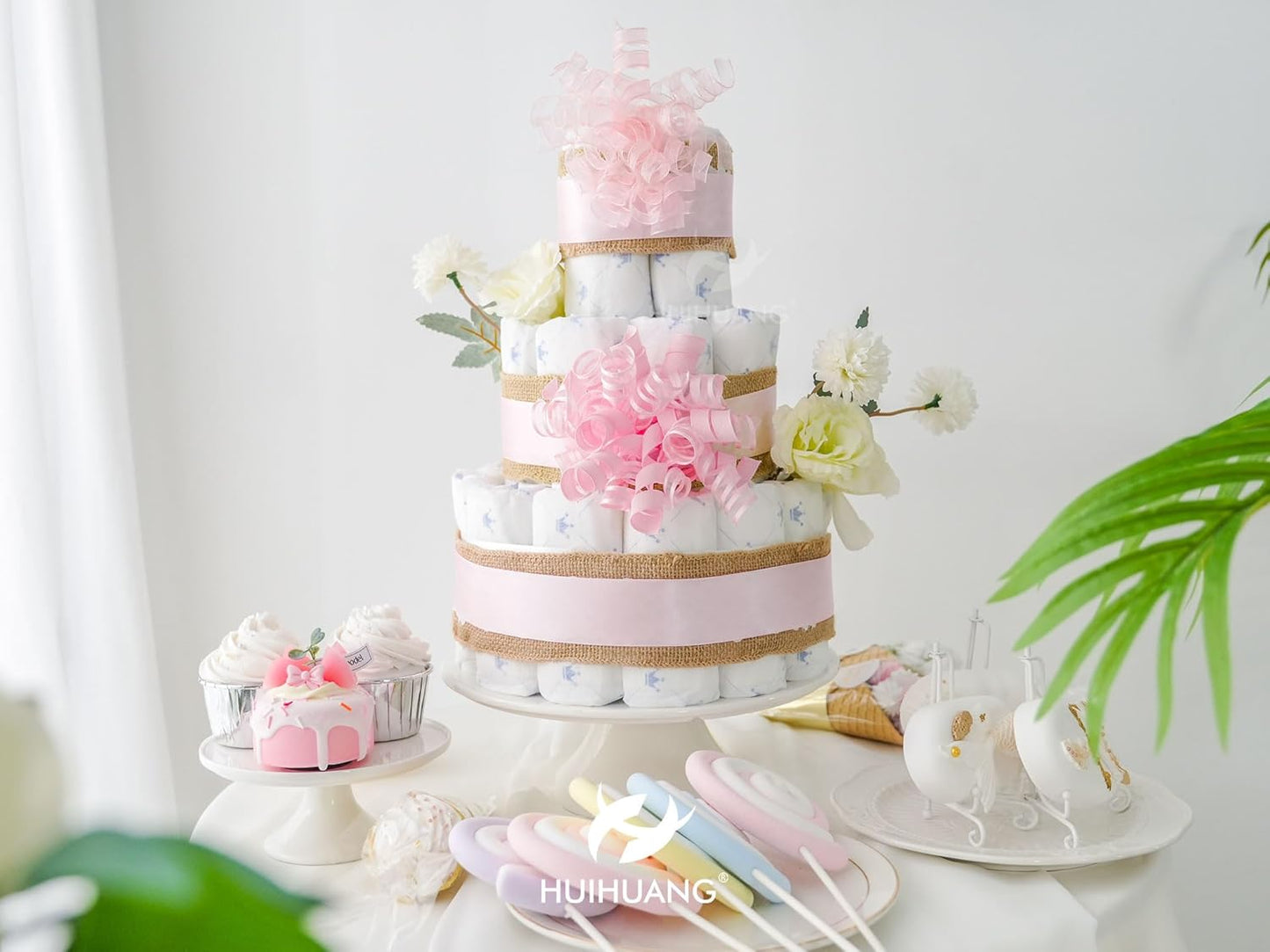 HUIHUANG Pink Gift Bows Self-Adhesive Curly Ribbon Bow 5 inch x 8 Counts Light Pink Bow for Gift Wrapping, Presents, Paper Bag, Baby Shower Favors, Wrapping Accessories, Party Decor