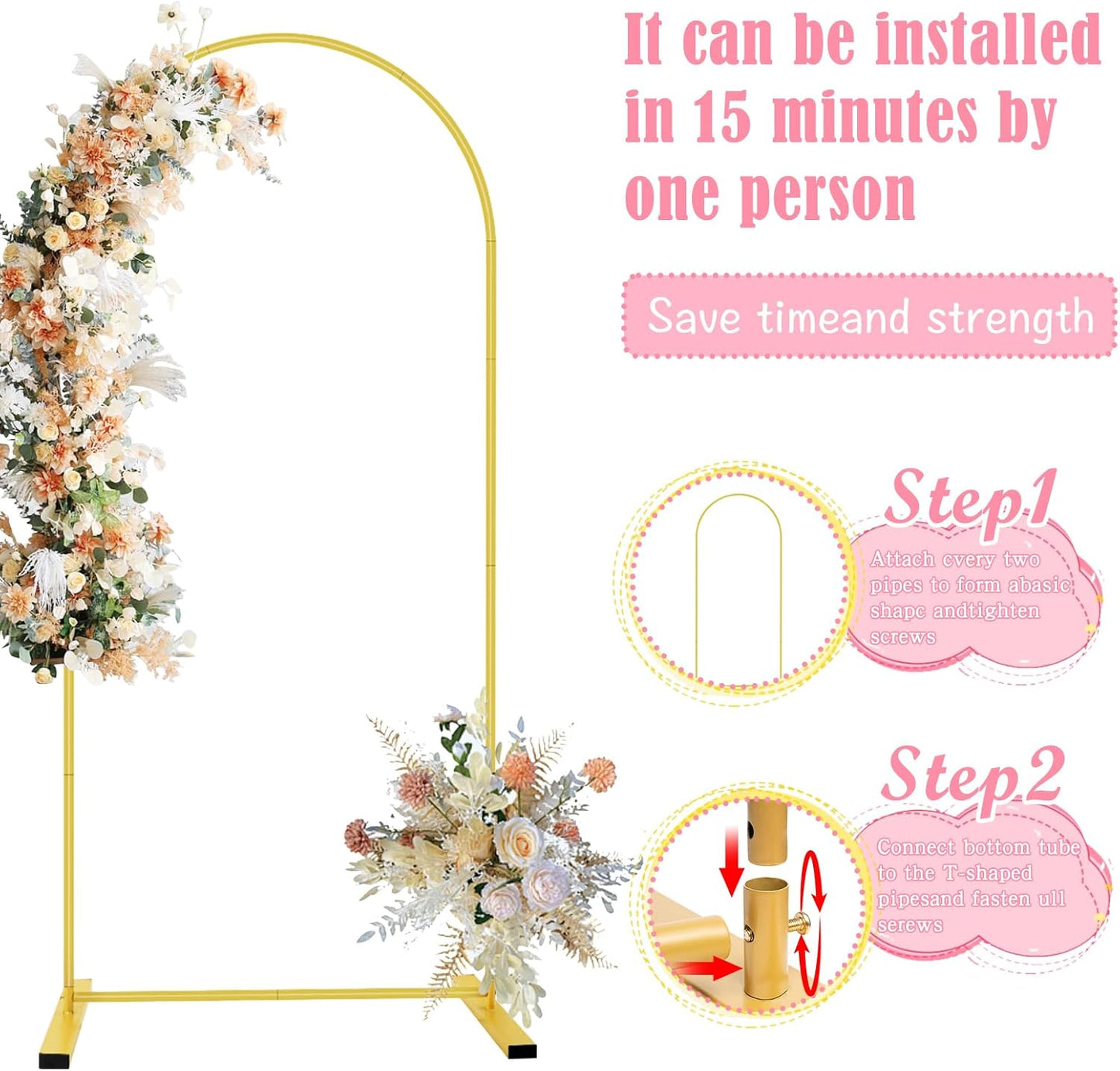 6 FT Metal Arch Backdrop Stand, Wedding Arch Frame for Parties, Birthday, Baby Shower, Graduation, Wedding, Bridal Shower, Arch Decoration of Garden, Floral, Balloon