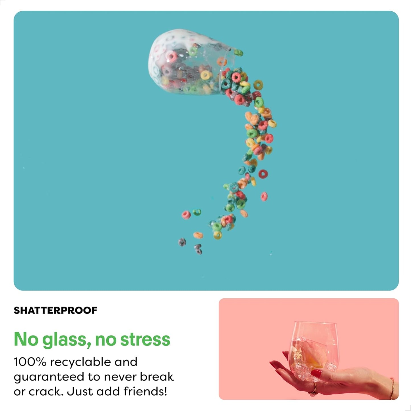 TOSSWARE POP 14oz Vino with Mix Color Stem SET OF 12, Premium Quality, Recyclable, Unbreakable & Crystal Clear Plastic Wine Glasses