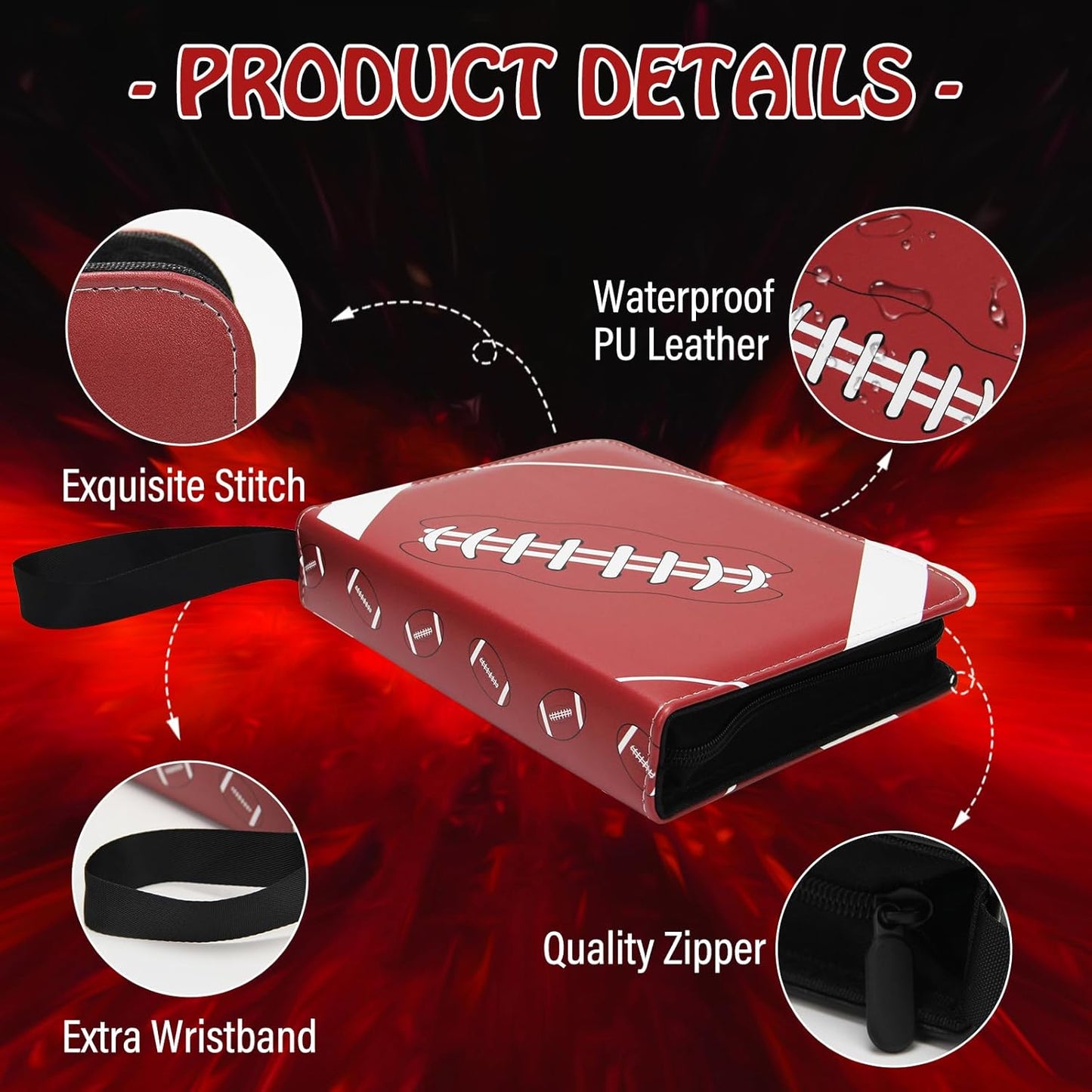Football Card Binder,Trading Card Binder 4 Pocket,400 Pockets Card Holder with 50 Removable Sleeves,Trading Card Albums for Game Cards,Premium Card Book, Game Cards & Sports Cards Red