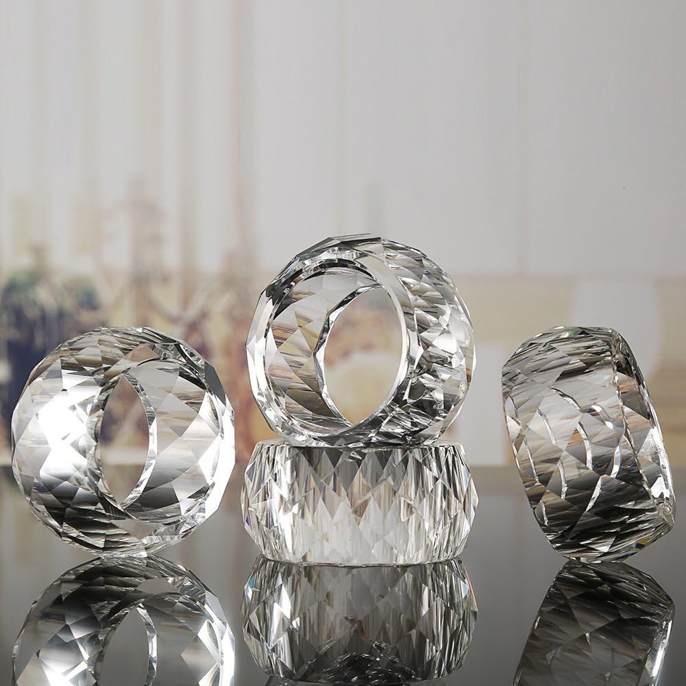 Crystal Napkin Rings Holders - 2 Inch Set of 4, Party Wedding Set Christmas Decorations for Table Dinner