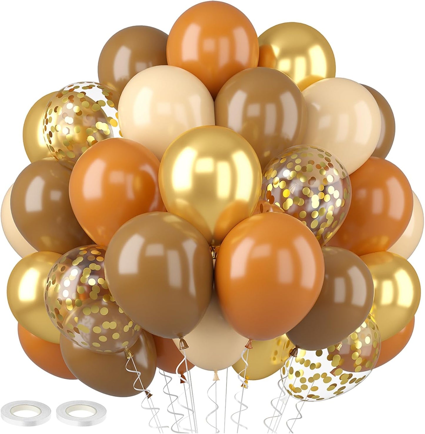 Fall Balloons, 52 PCS Brown Burnt Orange Autumn Balloons with Pumpkin & Maple Leaf Printed Balloon, Brown Sand White Balloon for Thanksgiving Gradution Pumpkin Baby Shower Fall Party Decorations