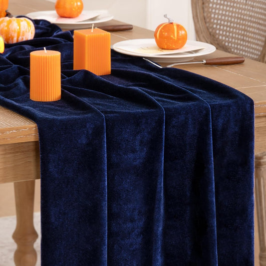 Navy Blue Velvet Table Runner 3 Pack Fall Thanksgiving Navy Table Runners 20 x 120 Inch Luxurious Velvet Fabric Friendsgiving Table Decorations for Christmas Dinner Wedding Bridal Baby Shower