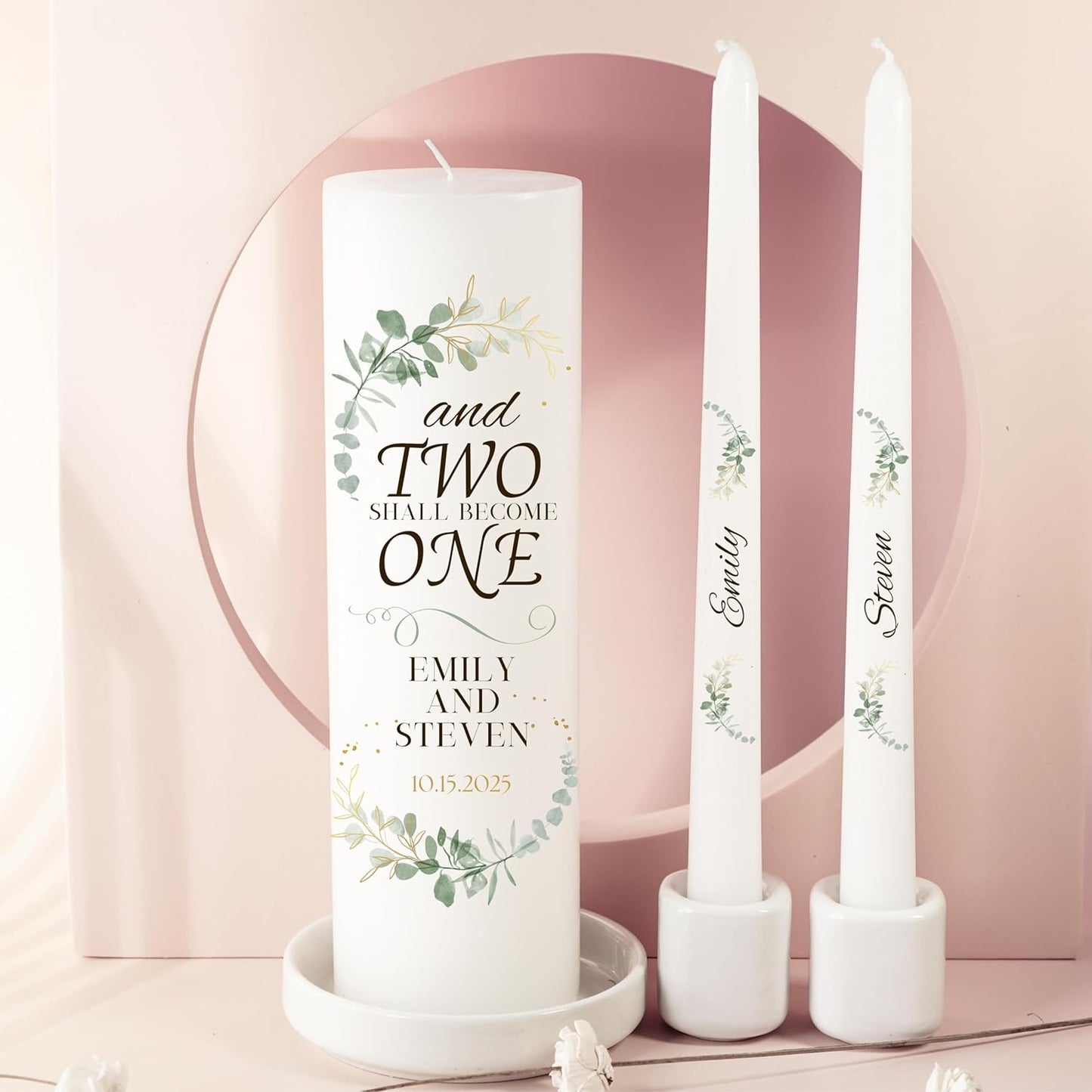 Unity Candles for Wedding, Modern Unity Set, Custom and Personalized Pillar and Taper Candles with Quote, Unscented White Premium Wax, Religious and Wedding Ceremony, Special Events (Custom Date)