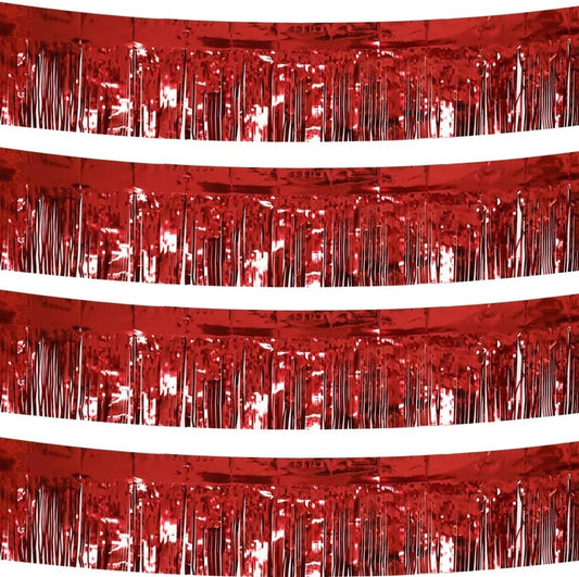 4 Pack Total 40 Feet Foil Fringe Garland Metallic Wall Hanging Drapes Tassel Skirting Tinsel Streamers Decorations for Parade Float Trailer Mardi Gras Party Birthday Wedding (Red)
