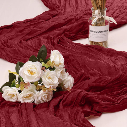 1 Pack Cheesecloth Table Runner 10Ft Christmas Gauze Boho Table Runners for Wedding Decor Bridal Shower Decorations Baby Shower Party(35" x 120")