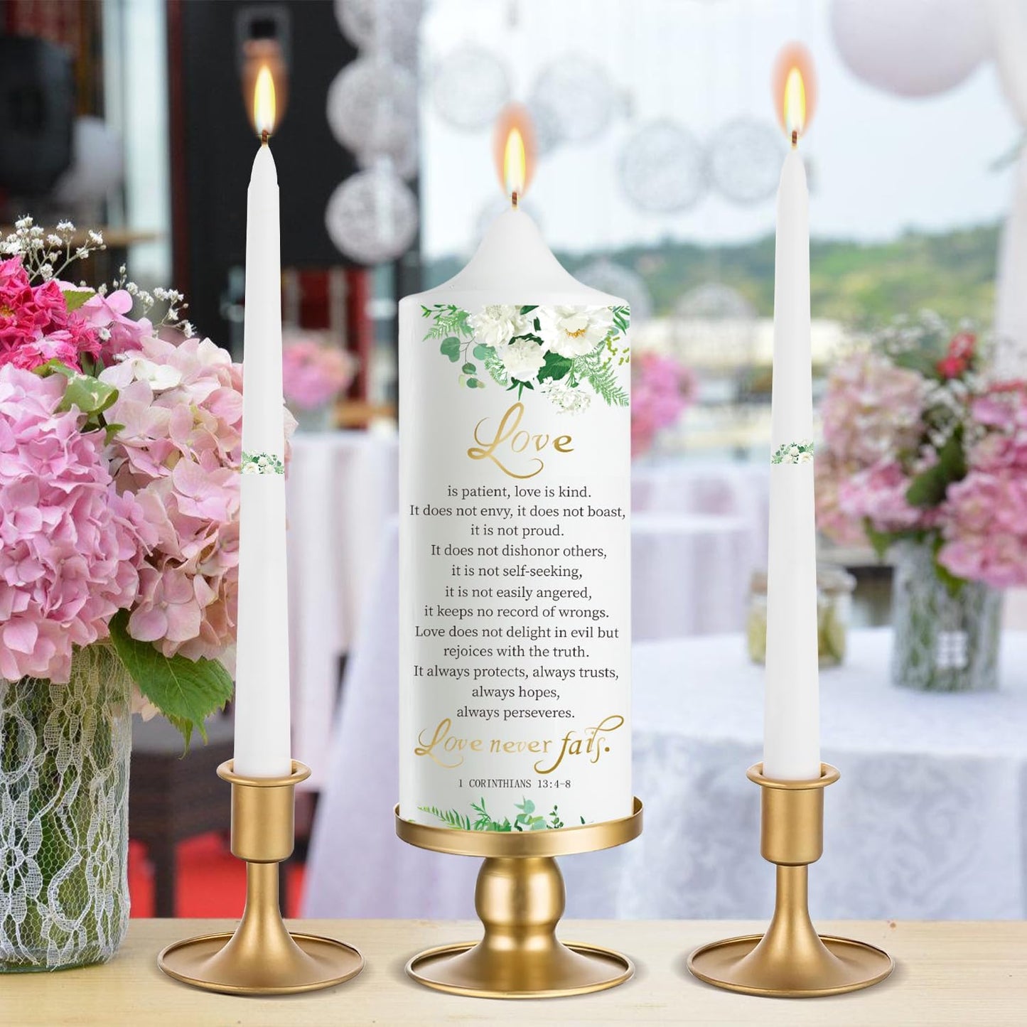 Extrogif Unity Wedding Candles Ceremony Set - 3 Floral Candles Set with Gold Holders, Elegant Wedding Decorations for Ceremony, Religious Bible Verse - Gifts for Couples 2025