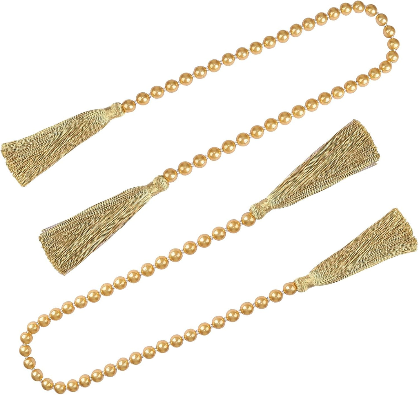 Fenghuangwu 34 Inch Pearl Glass Bead Garland with Tassels - Elegant Boho Table Decor, Fringe Wall Hanging for Wedding, Party, Farmhouse Rustic Prayer Bead Home Decoration(2 Pack,Gold)