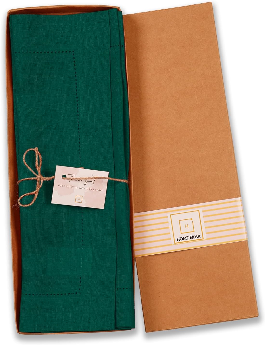 100% Pure Linen Green Placemats 14 x 19 Inch - Hemstitch Christmas Placemat Set of 4 - Cloth Fabric Napkins for Thanksgiving, Winter, New Year - Elara