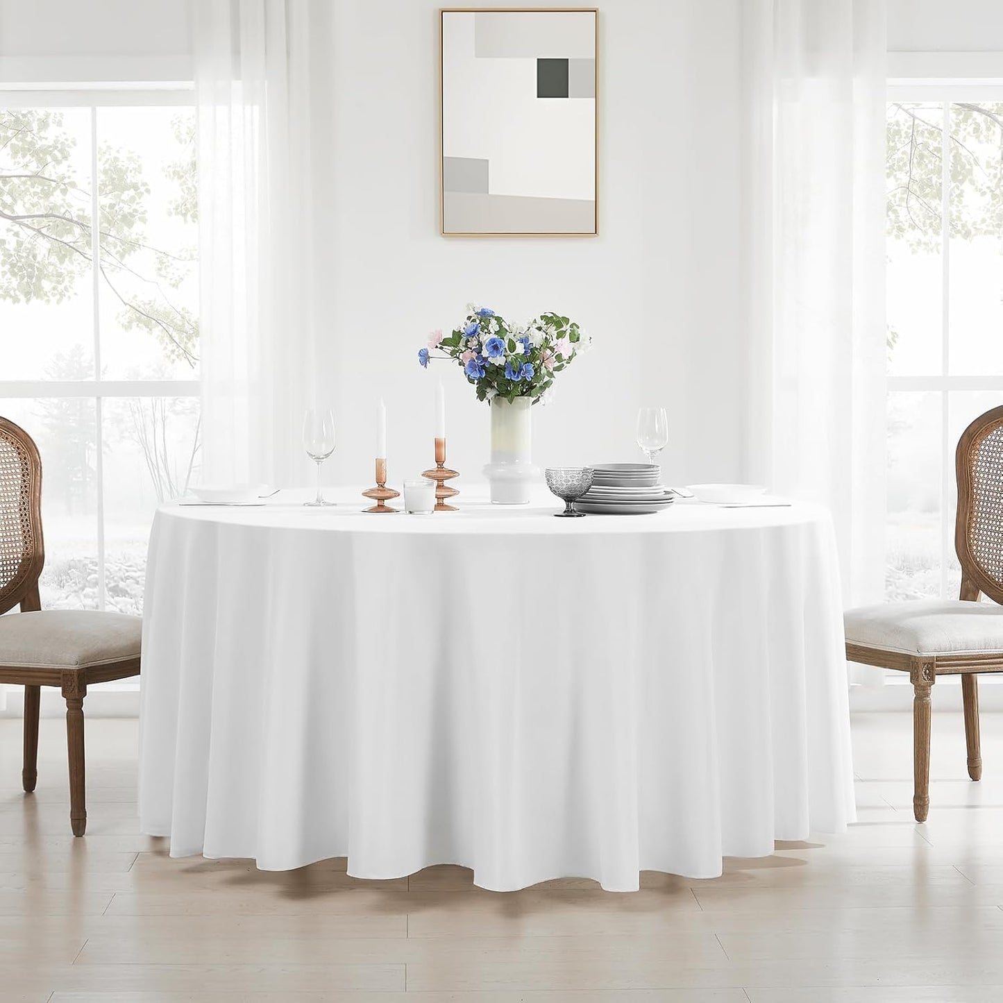 Round Tablecloth 6 Pack 90 Inch White Tablecloths Washable Decorative Linen Polyester Table Clothes Cover for Dining Table Banquets Buffet Parties and Wedding