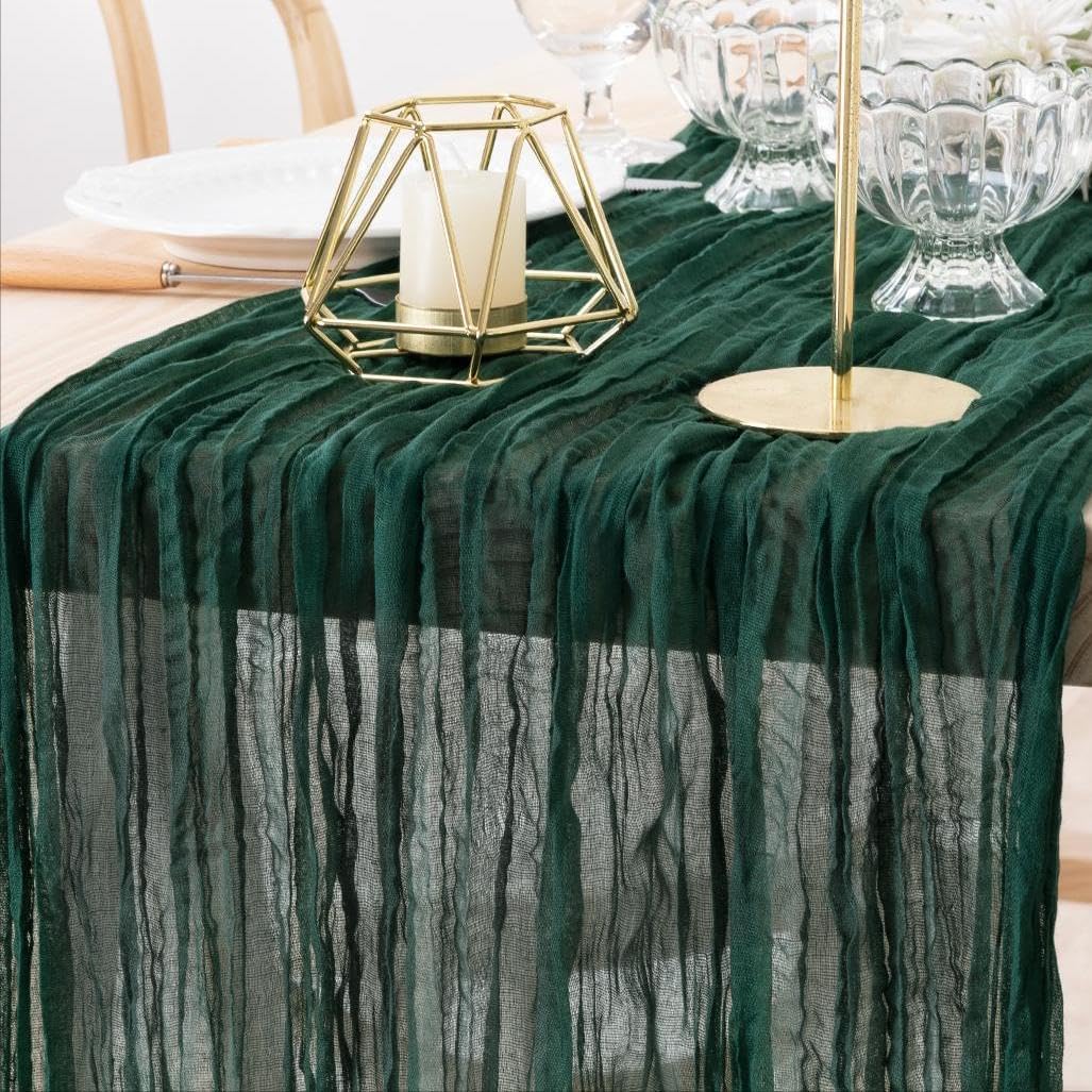 MLMW 4 Pack Christmas Table Runner Cheesecloth Emerald Green Table Runner Boho Cheese Cloth Gauze 160 inch Rustic Table Runner 13.3ft for Party Wedding Baby Bridal Shower Birthday