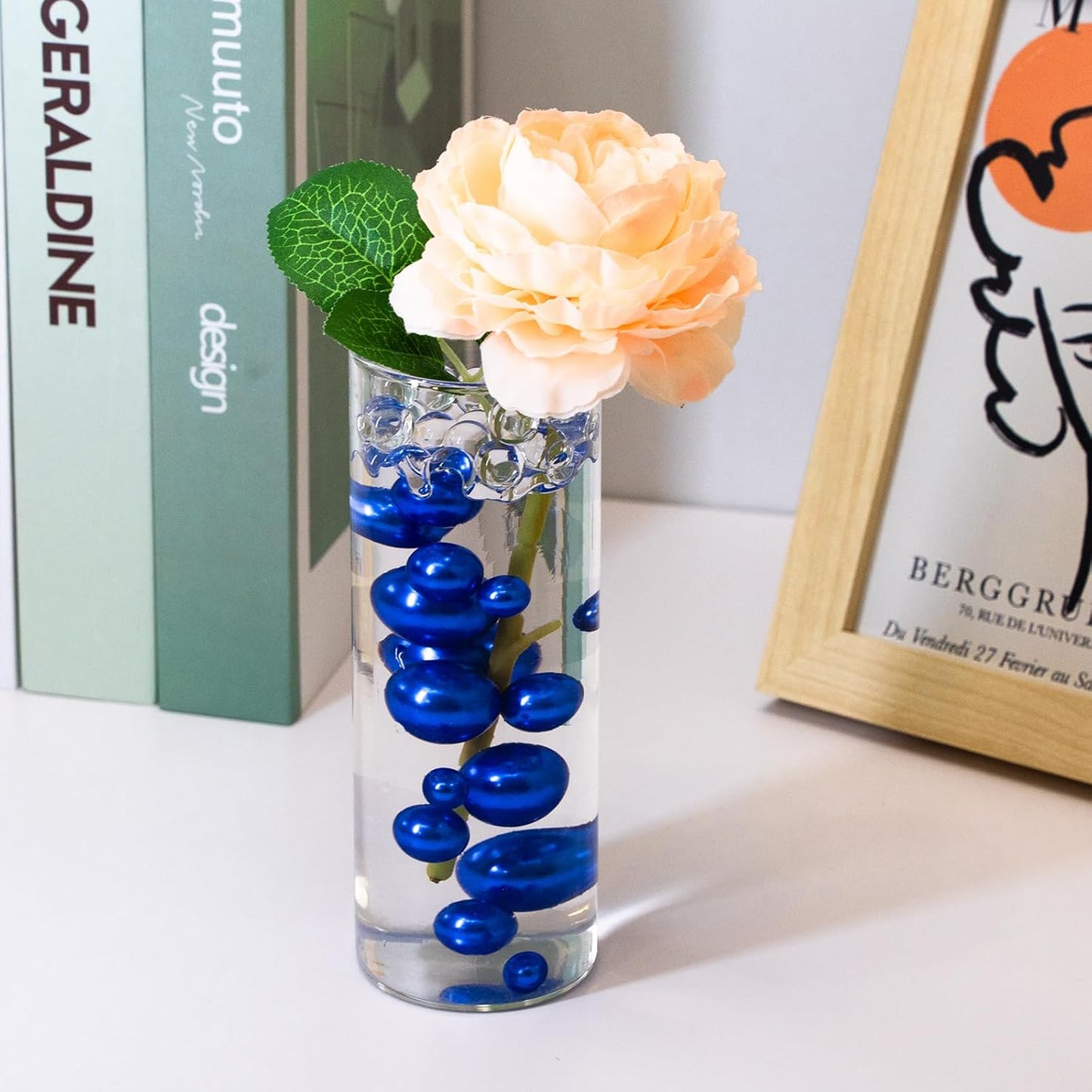 300Pcs Vase Filler RoyalBlue No Hole Faux Pearl Beads for Vase Filling Decorations, Candle Centerpieces, Wedding Centerpieces, Home Party Decor (8/14/20mm)