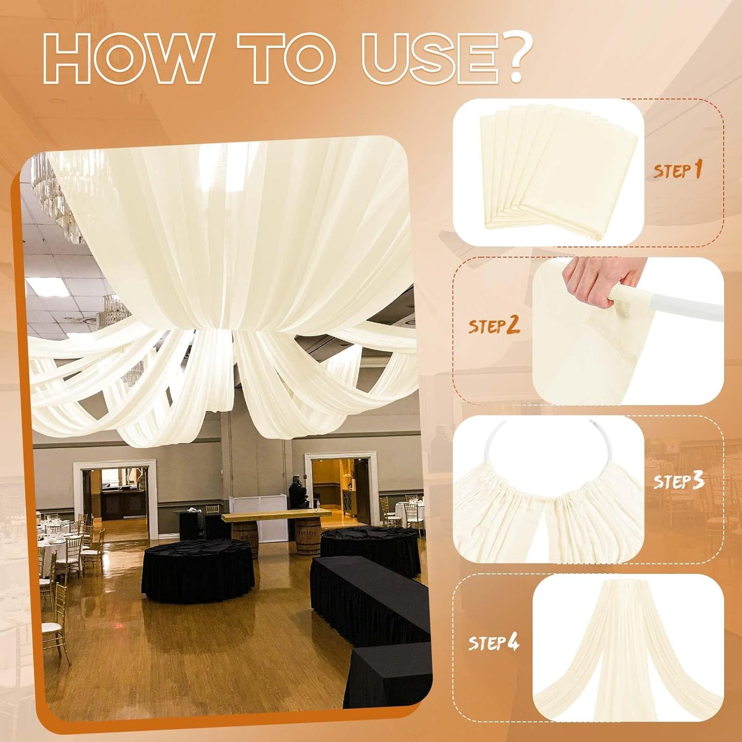 6 Panels Ivory Ceiling Drapes for Wedding 5ftx40ft Ceiling-Drapes Wedding Arch Draping Fabric Cheesecloth Sheer Curtain Romantic Decorations for Party Banquet Ceremony Stage