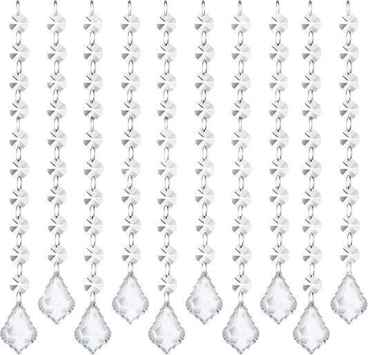 10 PCS Crystal Garland Strands, 33ft Hanging Crystal Strings for Window Curtains Doorway Decorations, Acrylic Clear Maple Leaf Crystal Ornaments for Christmas Tree, Wedding Party Home Chandelier Decor