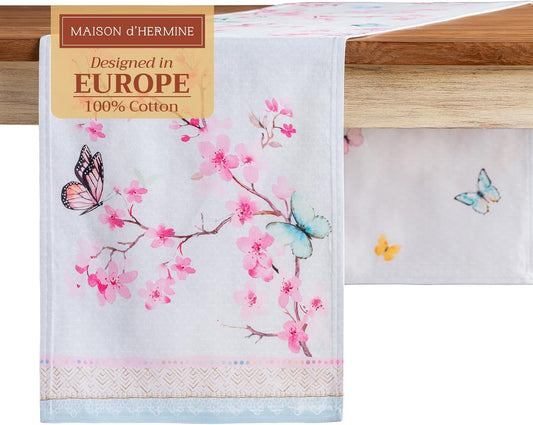 Maison d' Hermine Table Runner 100% Cotton Double Layer Table Runners 72 inches Long Decorative for Home Kitchen Dining Party Wedding Bridal Shower Spring Summer (Blossoms in Spring, 14.50" x 72")