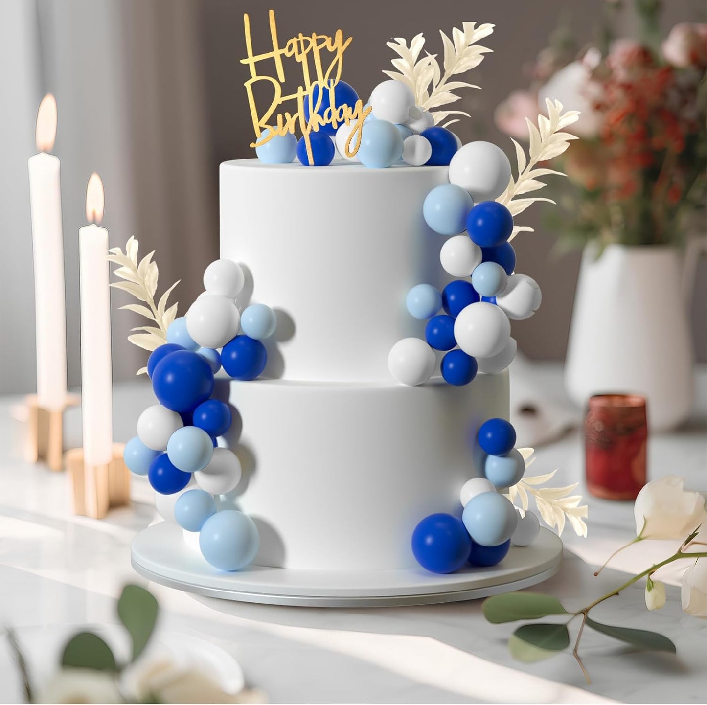 MIAHART Ball Cake Toppers Boho Grass Cake Topper Ball Cake Insert Decoration for Birthday Wedding Baby Shower Party Decorations Boho Themed Party Supplies (blue，white，light blue)