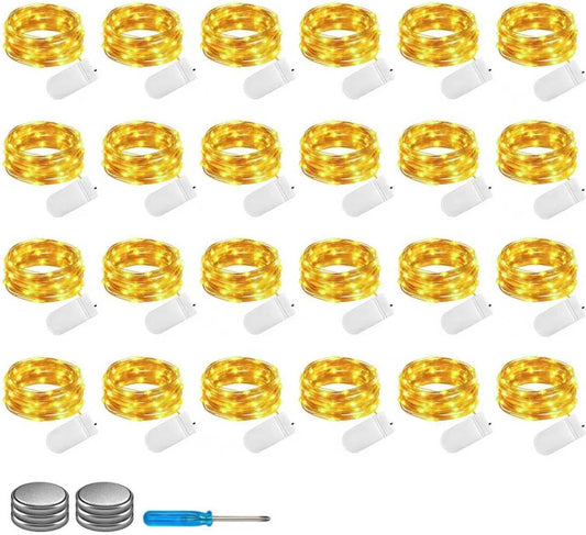 ZNYCYE Fairy Lights Battery Operated,24 Packs 9.8FT 30LEDs+ 6 Replacement Batteries Firefly Lights Copper Wire String Lights(NO Timer) for Bedroom Wedding Mason Jar Dorm Decor(Warm White)