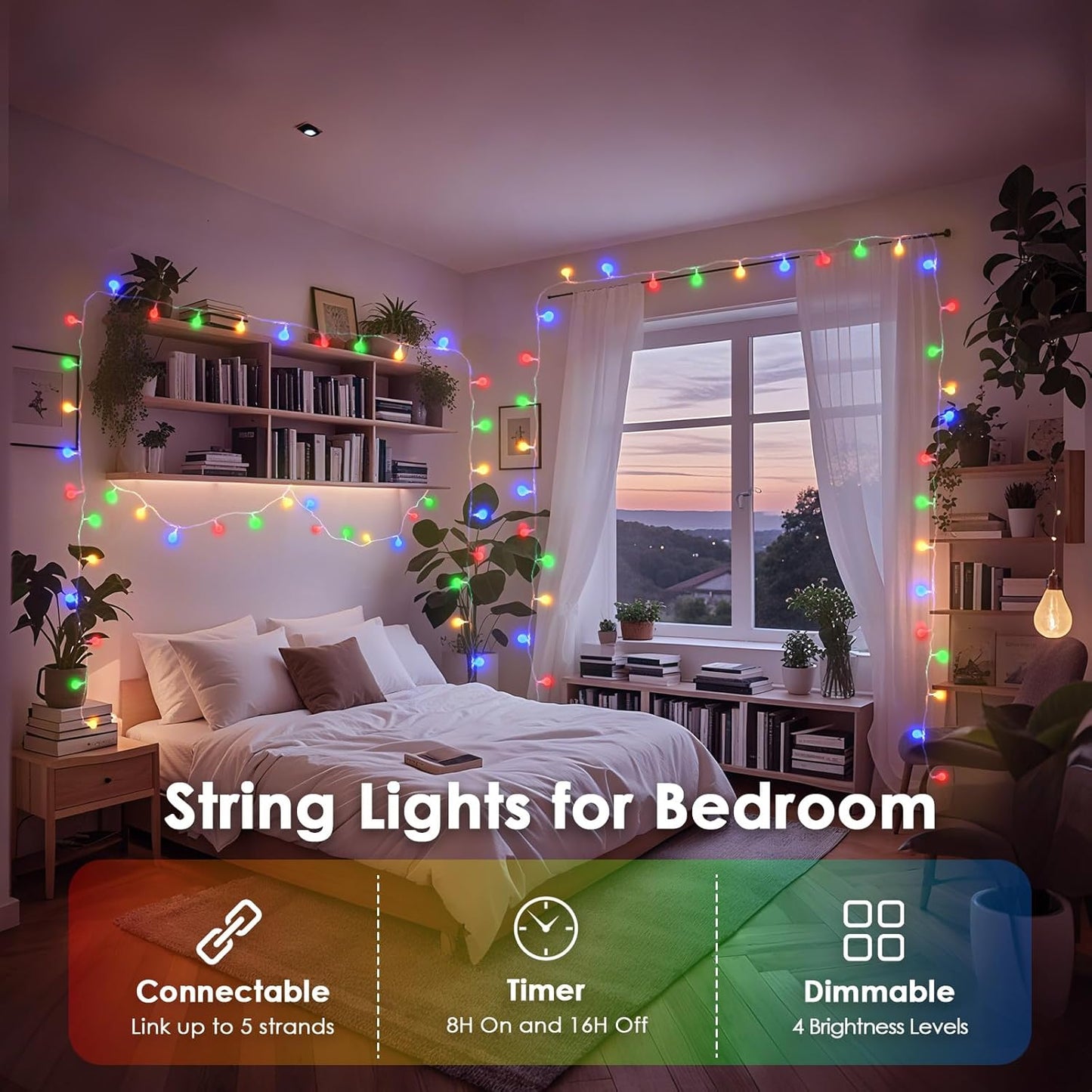 LORRYTE Connectable 100LED Christmas Lights Outdoor Indoor - 43FT Multicolor Globe String Lights with Remote, 8 Modes Plug in Fairy Light Waterproof for Christmas Decorations Bedroom Decor