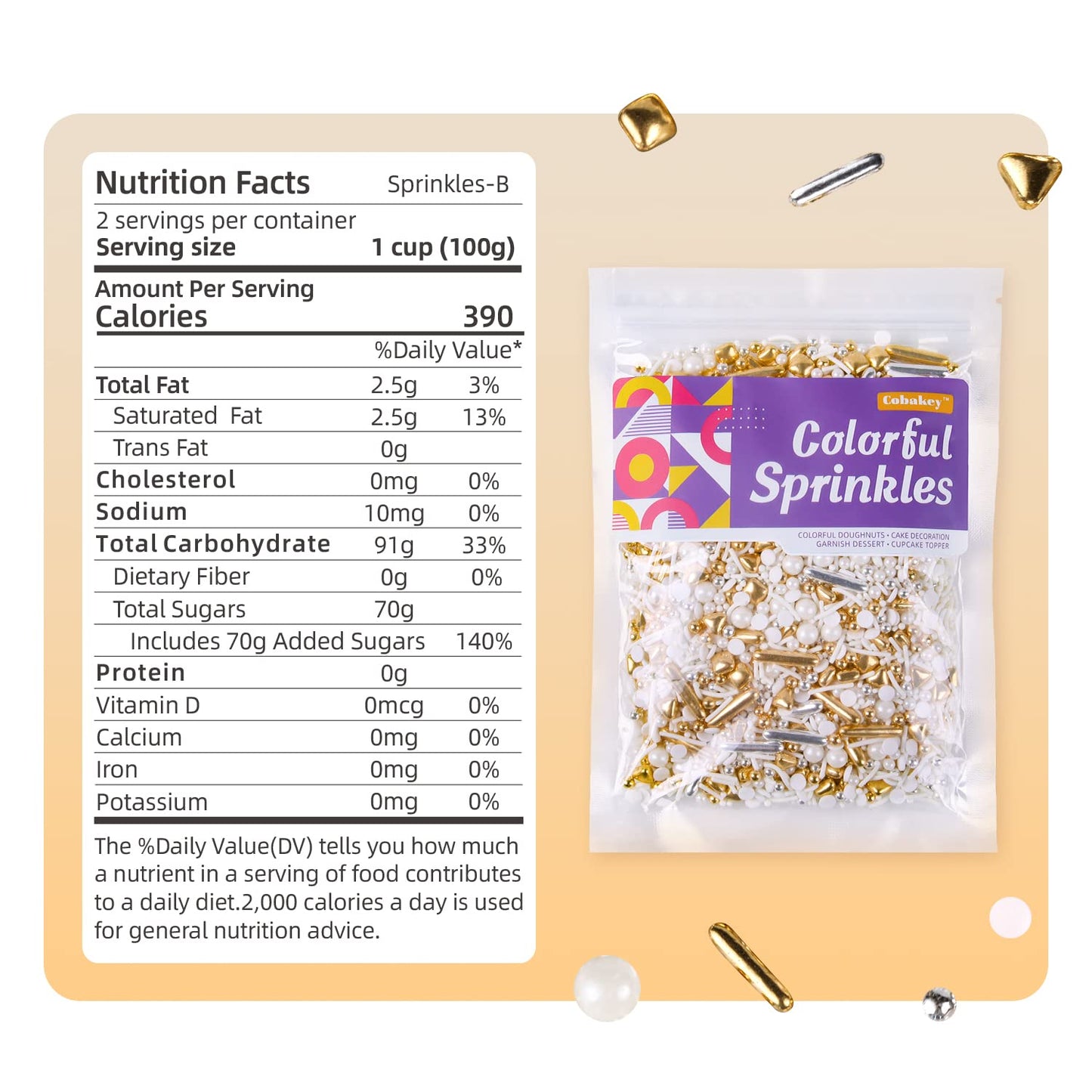 White Deluxe Gold Sprinkles for Cake Decorating 7ounce - Gold Sugar Pearl Metallic Sprinkles for Cupcake Toppers, Ice Cream, Candy, Cookie Decorations - Jimmies, Confetti for Wedding Party Celebrations