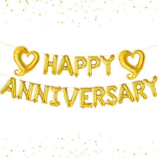 KatchOn, Gold Happy Anniversary Balloons Letters - 18 Inch, Heart Balloons Foil | Gold Happy Anniversary Banner for happy anniversary Decorations