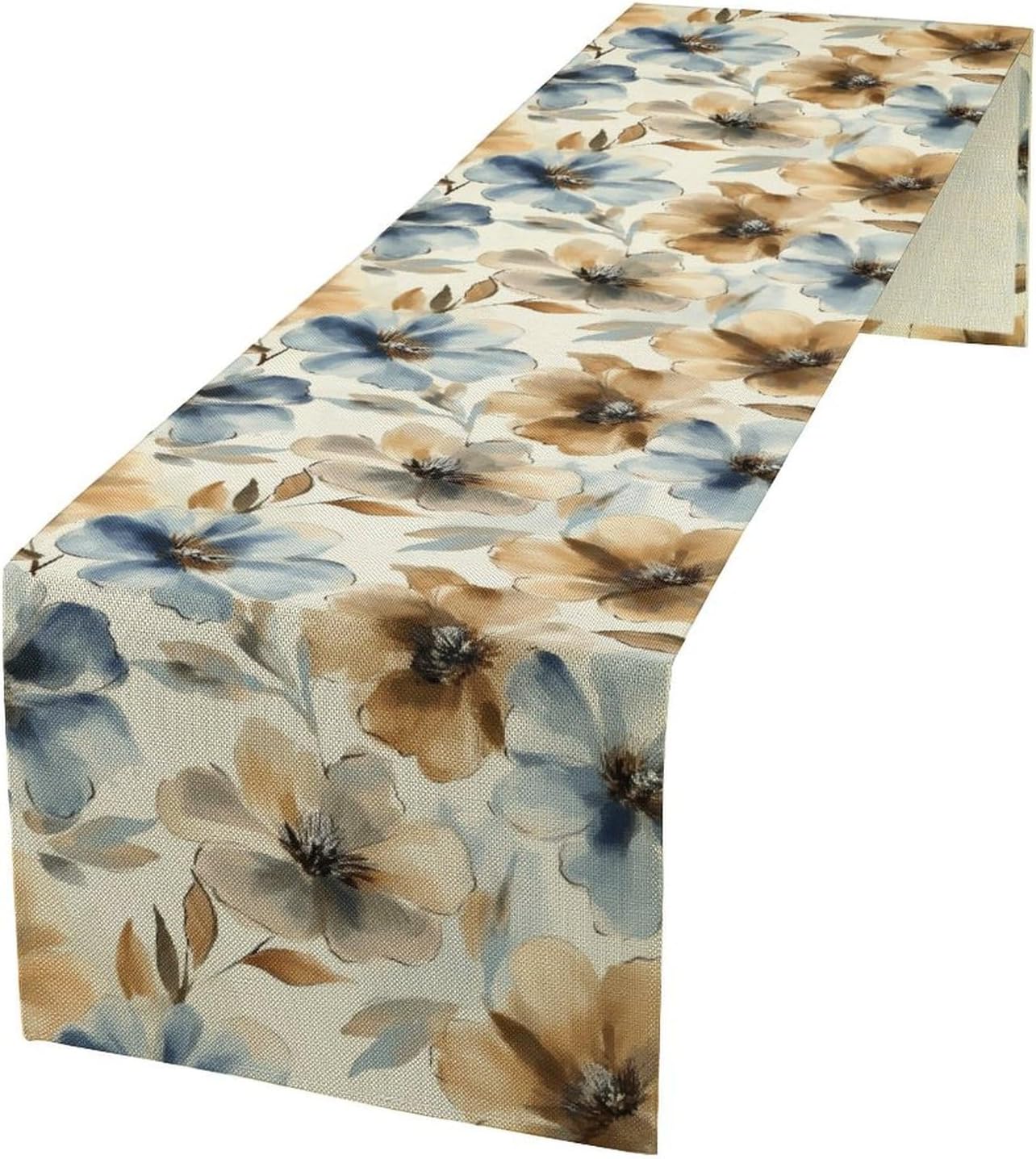 Poppy Floral Table Runner, Watercolor Brown Blue Flowers Blossom Summer Nature Table Runner for Kitchen Dinning Table Runner Decor Home Wedding Party Holiday, 13x60 Inch