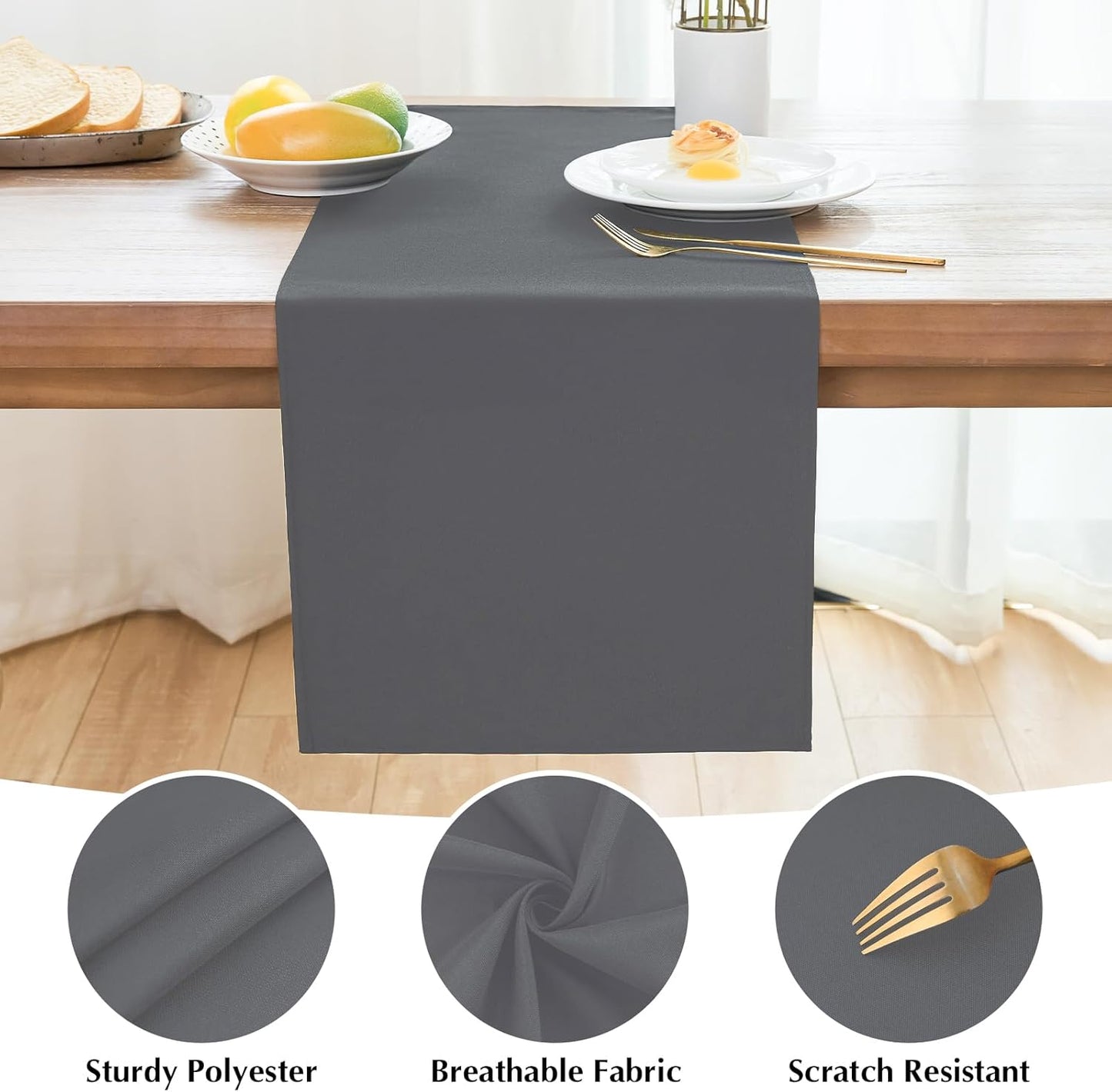 2 Pack Grey Long Table Runner 12 x 108 Inch Solid Color Farmhouse Runners Coffee Table Dresser for Daily Party Home Decoration